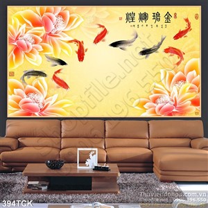 Tranh hoa sen, cá chép quần tụ thư pháp Tranh hoa sen, cá chép quần tụ thư pháp