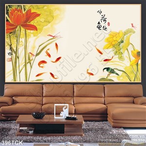Tranh hoa sen, cá chép dán tường nghệ thuật Tranh hoa sen, cá chép dán tường nghệ thuật