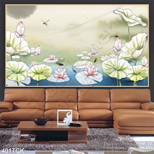 Tranh hoa sen, cá chép dán tường nghệ thuật Tranh hoa sen, cá chép dán tường nghệ thuật