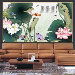 Tranh hoa sen, cá chép thư pháp nghệ thuật Tranh hoa sen, cá chép thư pháp nghệ thuật