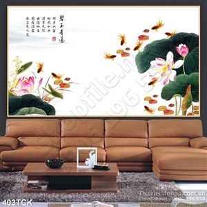 Tranh hoa sen, cá chép trang trí dán tường Tranh hoa sen, cá chép trang trí dán tường