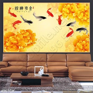 Tranh hoa sen, cá chép kim tiền trang trí Tranh hoa sen, cá chép kim tiền trang trí