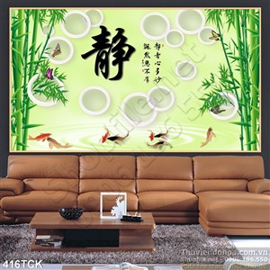 Tranh hoa sen, cá chép và cây tre Tranh hoa sen, cá chép và cây tre