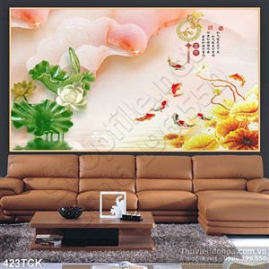 Tranh hoa sen, cá chép giả ngọc thư pháp Tranh hoa sen, cá chép giả ngọc thư pháp