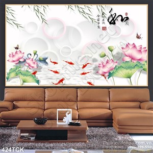 Tranh hoa sen, cá chép phong thủy đẹp Tranh hoa sen, cá chép phong thủy đẹp