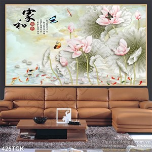 Tranh hoa sen, cá chép giả ngọc trang trí Tranh hoa sen, cá chép giả ngọc trang trí