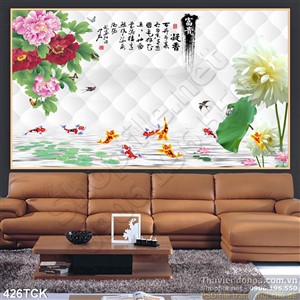 Tranh hoa sen, cá chép thư pháp nghệ thuật Tranh hoa sen, cá chép thư pháp nghệ thuật