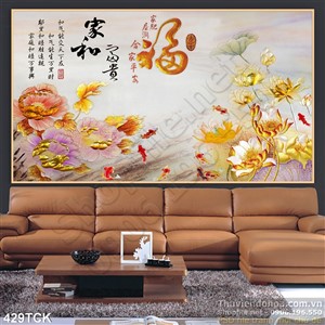 Tranh hoa sen, cá chép kim tiền trang trí Tranh hoa sen, cá chép kim tiền trang trí