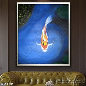 Tranh hoa sen, cá chép sơn dầu Tranh hoa sen, cá chép sơn dầu