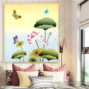 Tranh hoa sen, cá chép dán tường trang trí Tranh hoa sen, cá chép dán tường trang trí