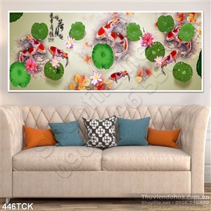 Tranh hoa sen, cá chép thư pháp trang trí Tranh hoa sen, cá chép thư pháp trang trí