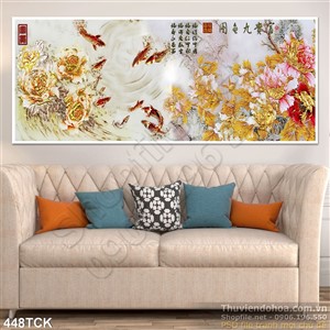 Tranh hoa sen, cá chép kim tiền nghệ thuật Tranh hoa sen, cá chép kim tiền nghệ thuật