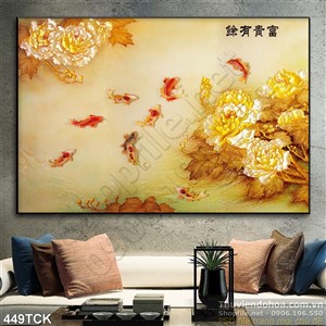 Tranh hoa sen, cá chép quần tụ nghệ thuật Tranh hoa sen, cá chép quần tụ nghệ thuật