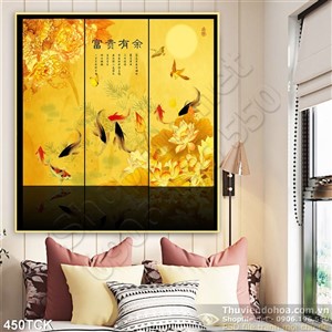 Tranh hoa sen, cá chép kim tiền trang trí Tranh hoa sen, cá chép kim tiền trang trí