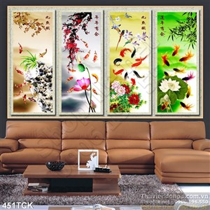 Tranh hoa sen, cá chép tùng,trúc,cuc,mai Tranh hoa sen, cá chép tùng,trúc,cuc,mai