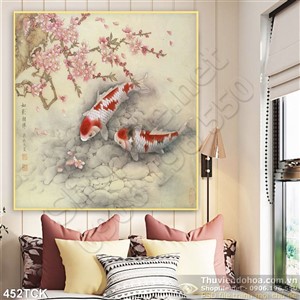 Tranh hoa sen, cá chép mùa xuân Tranh hoa sen, cá chép mùa xuân