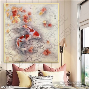 Tranh hoa sen, cá chép phong thủy nghệ thuật Tranh hoa sen, cá chép phong thủy nghệ thuật