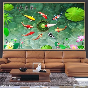 Tranh hoa sen, cá chép quần tụ phong thủy Tranh hoa sen, cá chép quần tụ phong thủy