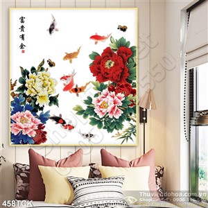 Tranh hoa sen, cá chép phong thủy nghệ thuật Tranh hoa sen, cá chép phong thủy nghệ thuật