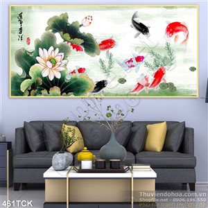 Tranh hoa sen, cá chép thuư pháp phong thủy Tranh hoa sen, cá chép thuư pháp phong thủy