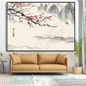 Tranh thư pháp hoa đào treo tường