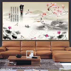 Tranh thư pháp phong cảnh làng quê