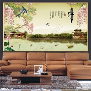Tranh thư pháp phong cảnh mùa xuân