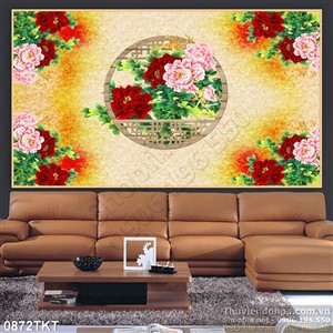 Tranh kim tiền hoa mẫu đơn vàng