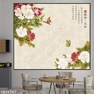 Tranh thư pháp hoa mẫu đơn