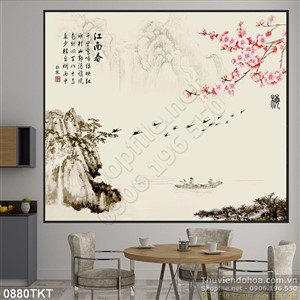 Tranh thư pháp hoa mùa xuân