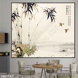 Tranh thư pháp cây trúc và non nước