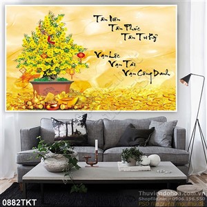 Tranh kim tiền chậu mai