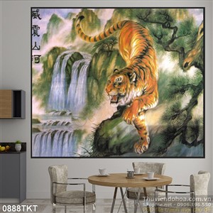 Tranh thư pháp hổ và phong cảnh