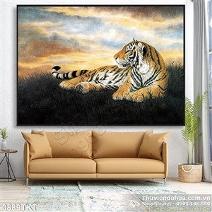 Tranh thư pháp hổ và hoàng hôn