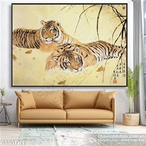 Tranh thư pháp hổ và cây tre