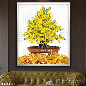 Tranh kim tiền chậu mai vàng