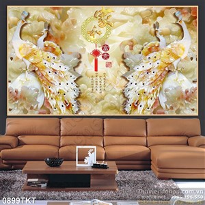 Tranh thư pháp chim công trang trí