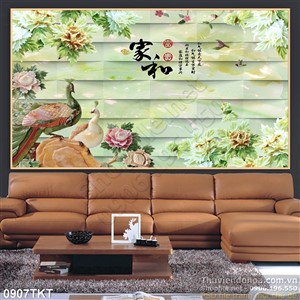 Tranh thư pháp chim công trang trí