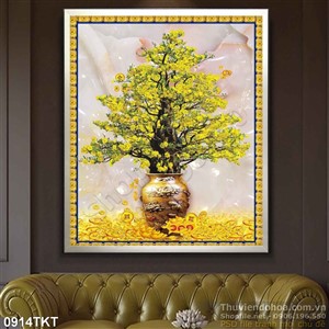 Tranh kim tiền chậu mai phong thủy