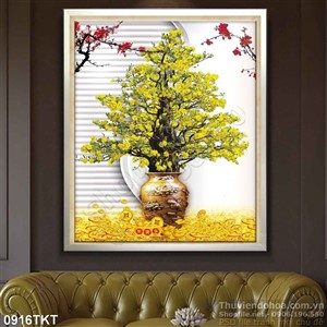 Tranh kim tiền chậu mai Tết