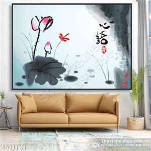 Tranh thư pháp hoa sen nghệ thuật