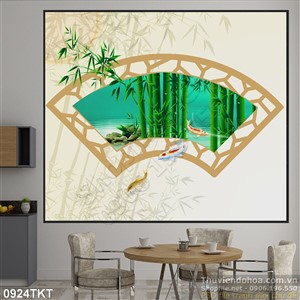 Tranh thư pháp cá chép và quạt