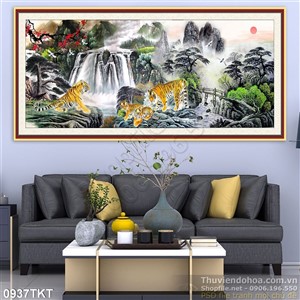 Tranh thư pháp thác nước 