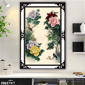 Tranh thư pháp mẫu đơn trang trí