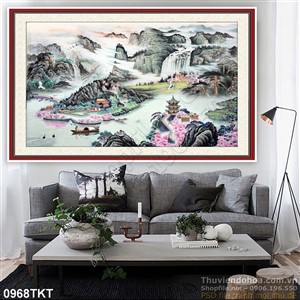 Tranh thư pháp thác nước mùa xuân