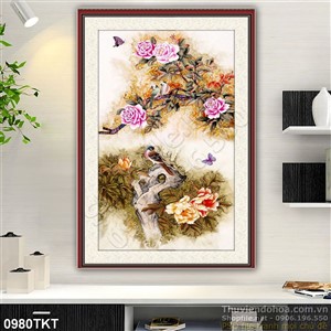 Tranh thư pháp hoa hồng nghệ thuật