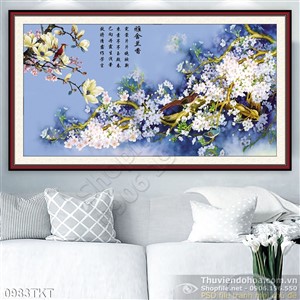 Tranh thư pháp hoa mùa xuân nghê thuật