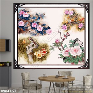 Tranh thư pháp hoa hồng trang trí