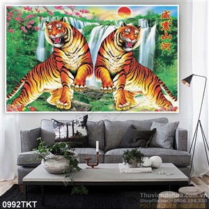 Tranh kim tiền song hổ mùa xuân