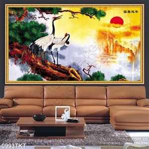 Tranh kim tiền giả chim hạc 